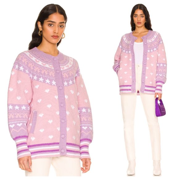 LoveShackFancy Amalo Pink & Purple Heart Boyfriend Cardigan Sweater - Picture 9 of 10